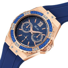 Load image into Gallery viewer, MISSFOX Women's Watches Chronograph Rose Gold Sport Watch Ladies Diamond Blue Rubber Band Xfcs Guessing Female Quartz Wristwatch